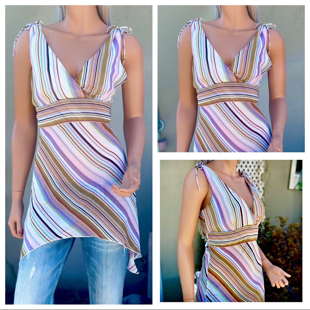 VTG❤️RARE Charlotte Russe Asymmetrical Chemise Empire Waist Tie Back Blouse - Picture 3 of 16